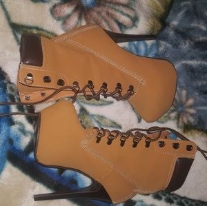 High heel lace up ankle boot